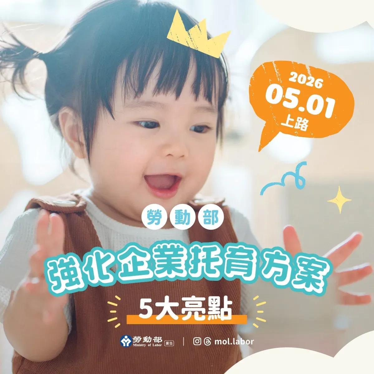 勞動部日前公布強化企業托育的政策。圖／勞動部 fb 粉專