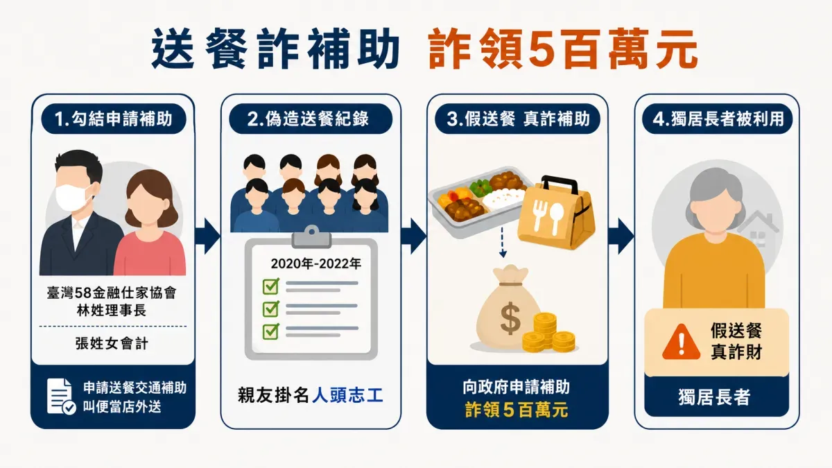 「臺灣 58 金融仕家協會」詐領補助,高達 500 萬元。圖表/Right Plus 編輯部;AI 輔助生成