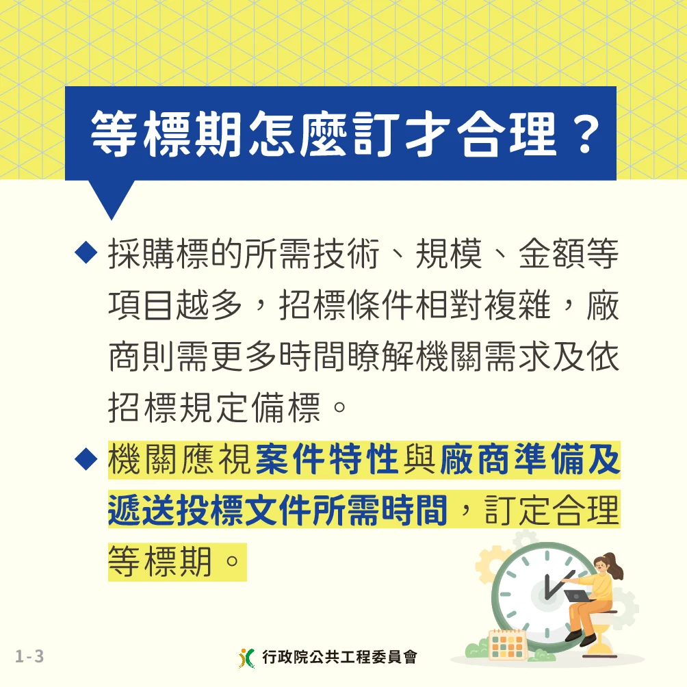 工程會呼籲各機關制定合理的等標期。圖／行政院公共工程委員會 fb 粉專